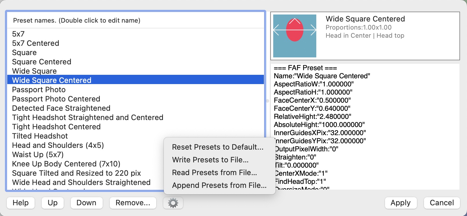 Edit Presets Menu