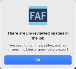 Frame-A-Face Interface: Export Alert