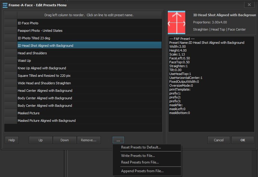 Edit Presets Menu